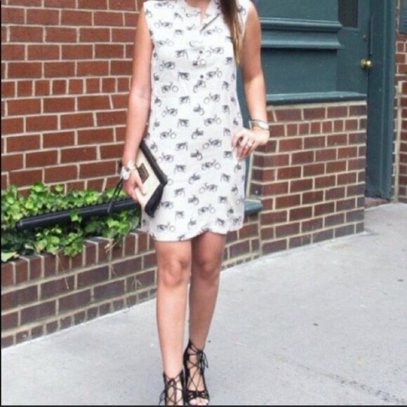 Equipment Ryder Silk Motorcycle print sleeveless shirt dress  small tan black - Picture 3 of 16